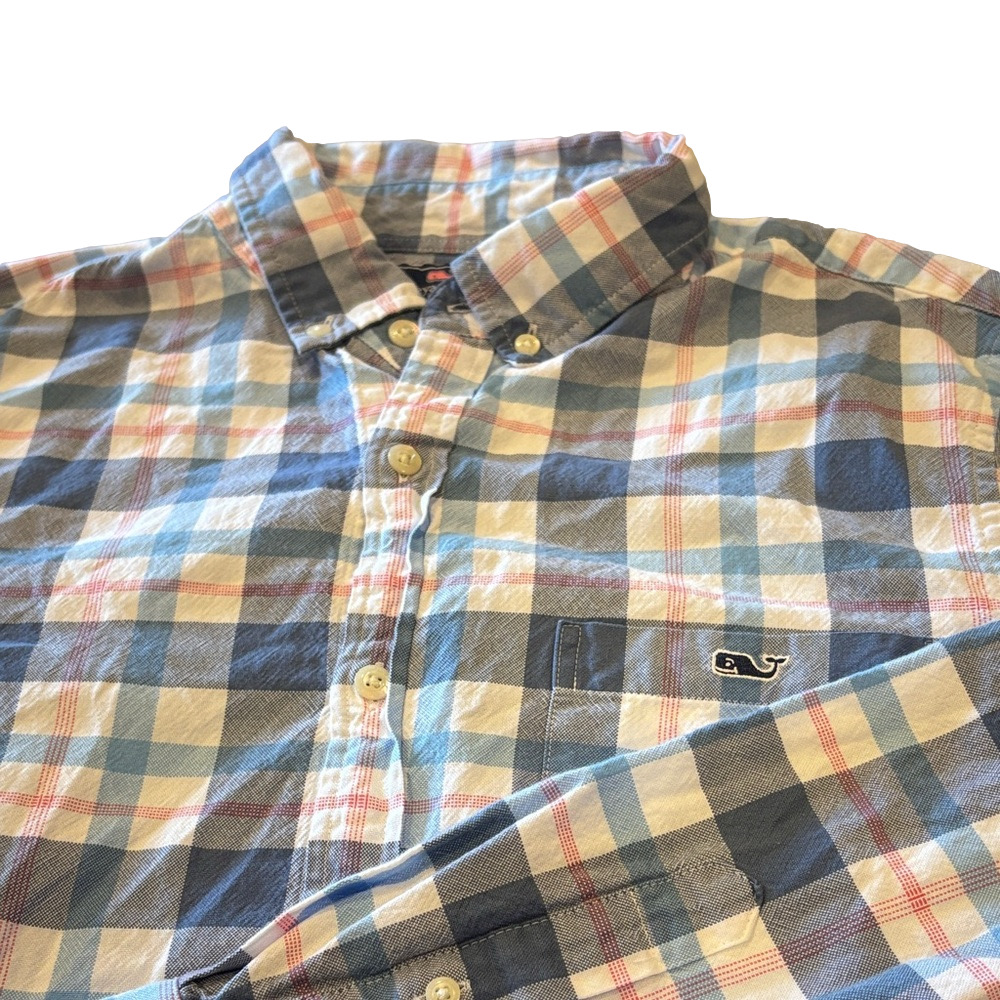 Vineyard Vines Mens Medium Slim Fit Tucker Blue Plaid Shirt